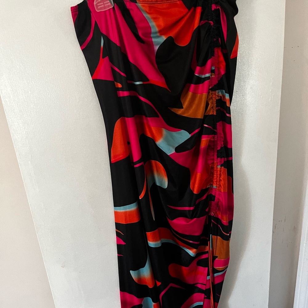 Multicolor scrunch up slit skirt